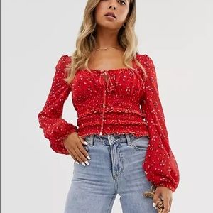 Free People Lolita Floral Peasant Top Long Sleeve